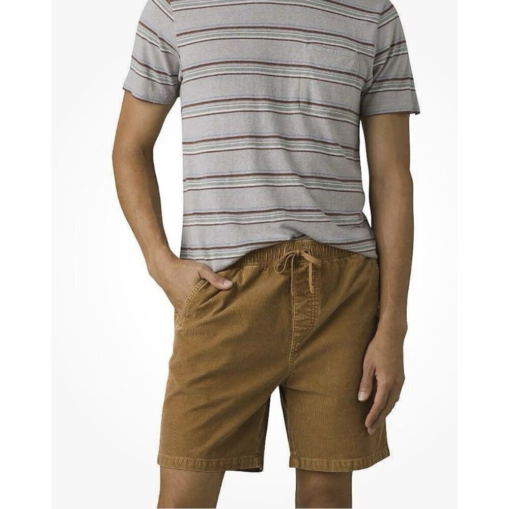 PrAna Canyon Camp Short Earthbound Mens Large/7" Corduroy Elastic Waist Drawcord